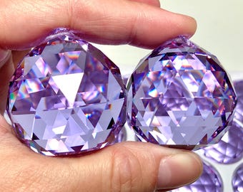 Atrapasueños de cristal violeta púrpura de 40 mm con prisma, cristales facetados en forma de lágrima para ventanas, suministros de candelabro Feng Shui de vidrio lila a granel CC43