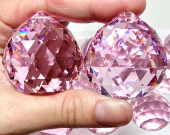 Prisme boule de cristal rosaline 40 mm pour attrape-soleil, gouttes d'ornement en verre de couleur rose pour fenêtres, fournitures pour lustre Feng Shui en vrac CC42