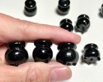 Glass Cauldron Beads, 3pcs Artisan Made Lampwork 18mm Black Kettle Pot Halloween Jewelry, Pendants, Earrings, or Suncatchers CE96