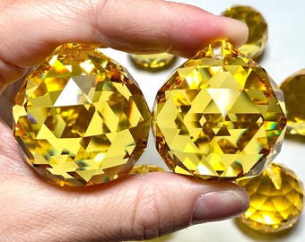 40mm Light Topaz Yellow Crystal Ball Prism Suncatcher Crystals for Windows, Gold Colored Bulk Glass Chandelier Feng Shui Supplies CE75