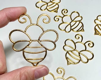 3 pcs - 2.5 inch Gold Bee Suncatcher Frame, 63mm Honeybee Metal Alloy Connector Resin Bezel Window Hanging Bumblebee DIY Sun Catcher CH01