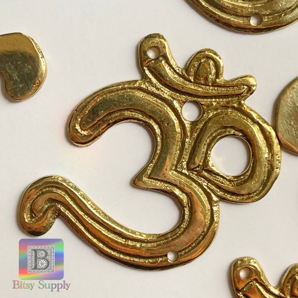Brass Om Charm for Sun Catchers 1.625-inch Aum Symbol Pre-Drilled 2-Holes for Hanging Crystals DIY Suncatcher Supplies BC24