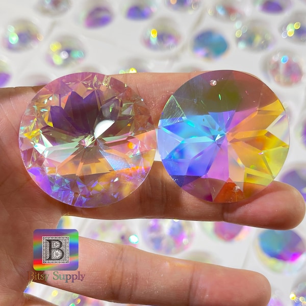 40mm 2-Hole AB Crystal Disc Suncatcher Link Prisms for Windows | 30% Leaded Glass Chandelier Sunflowers | DIY Bulk Suncatcher Supplies BC47