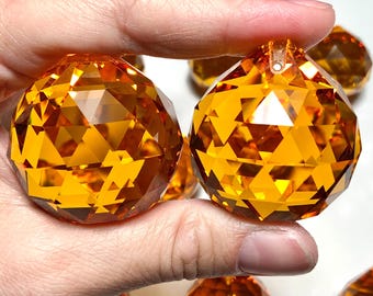 40mm Honey Topaz Crystal Ball Prism Suncatcher Crystals for Windows, Orange Colored Bulk Glass Chandelier Drop Feng Shui Supplies CE76