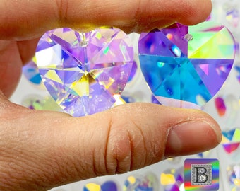 Set of Two Hearts 28mm AB Crystal Suncatcher Prisms for Windows Large Glass Heart Pendant Car Charm Mothers Day Suncatcher Supplies BH52