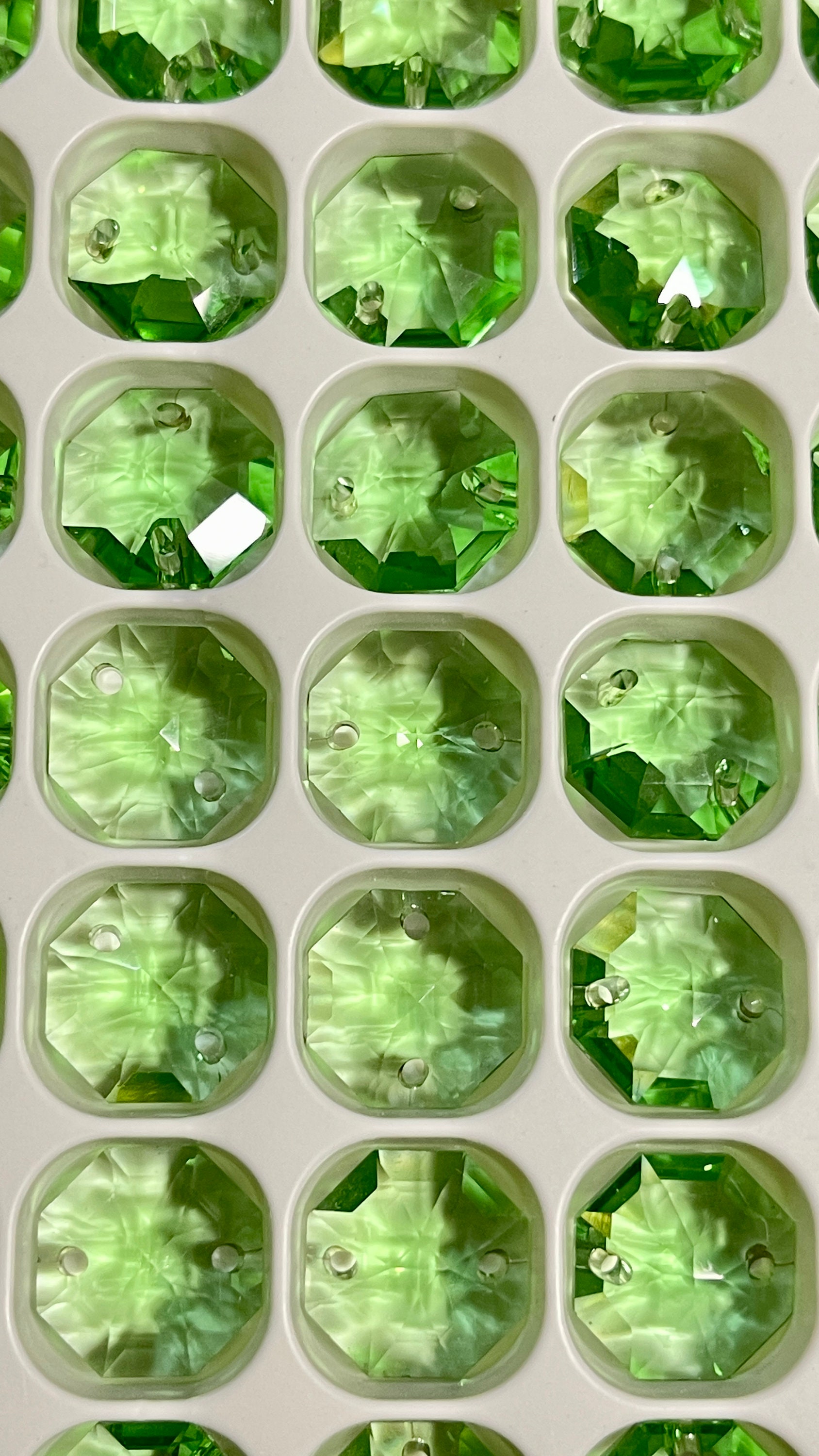 14mm Fancy Octagon 2-Hole Peridot Prism for Sun Catcher Light Green Colored Small Crystal Octagon Beads for DIY Suncatcher Supplies BC76