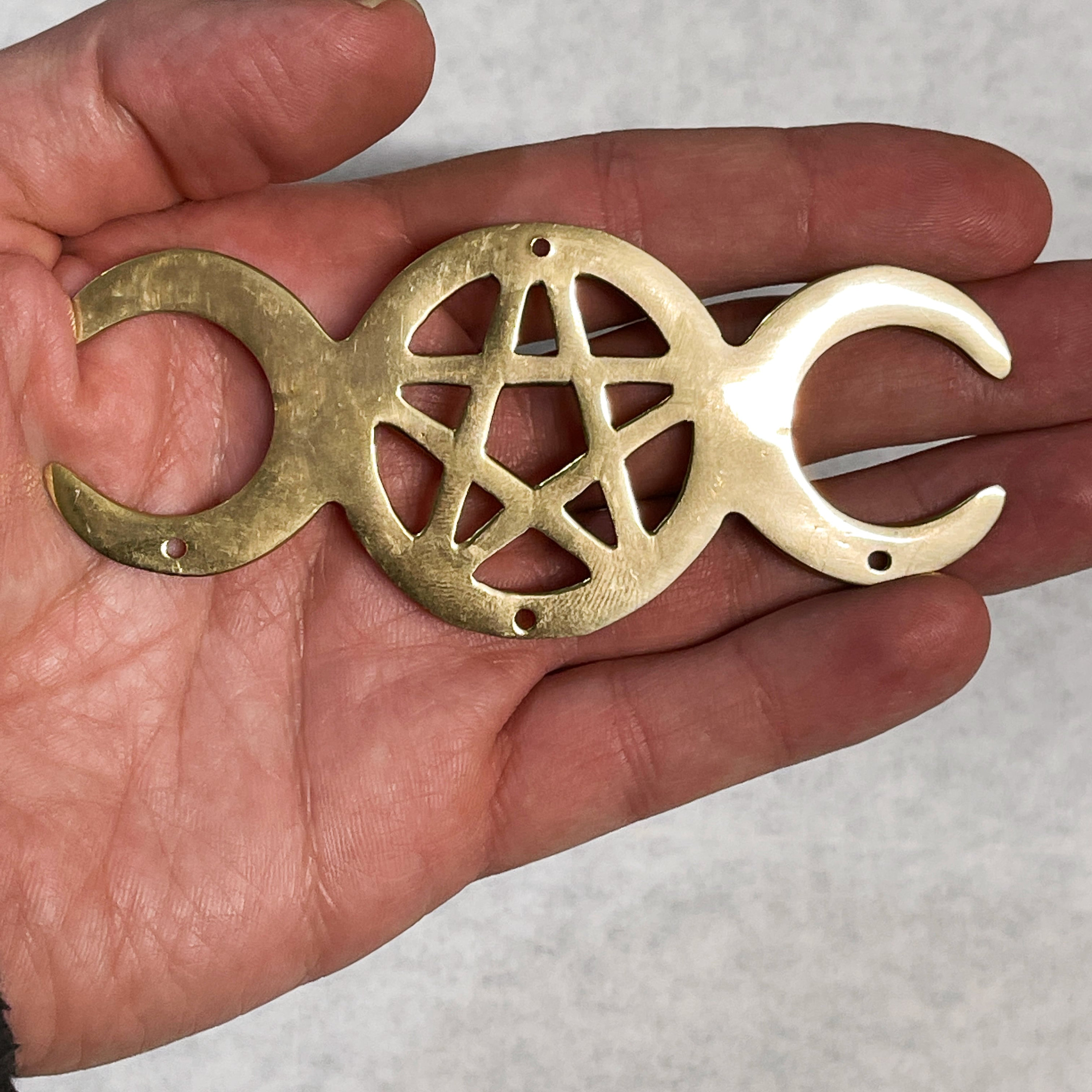 Brass Triple Moon Pentacle Suncatcher Frame Pre-drilled With Four Holes ...