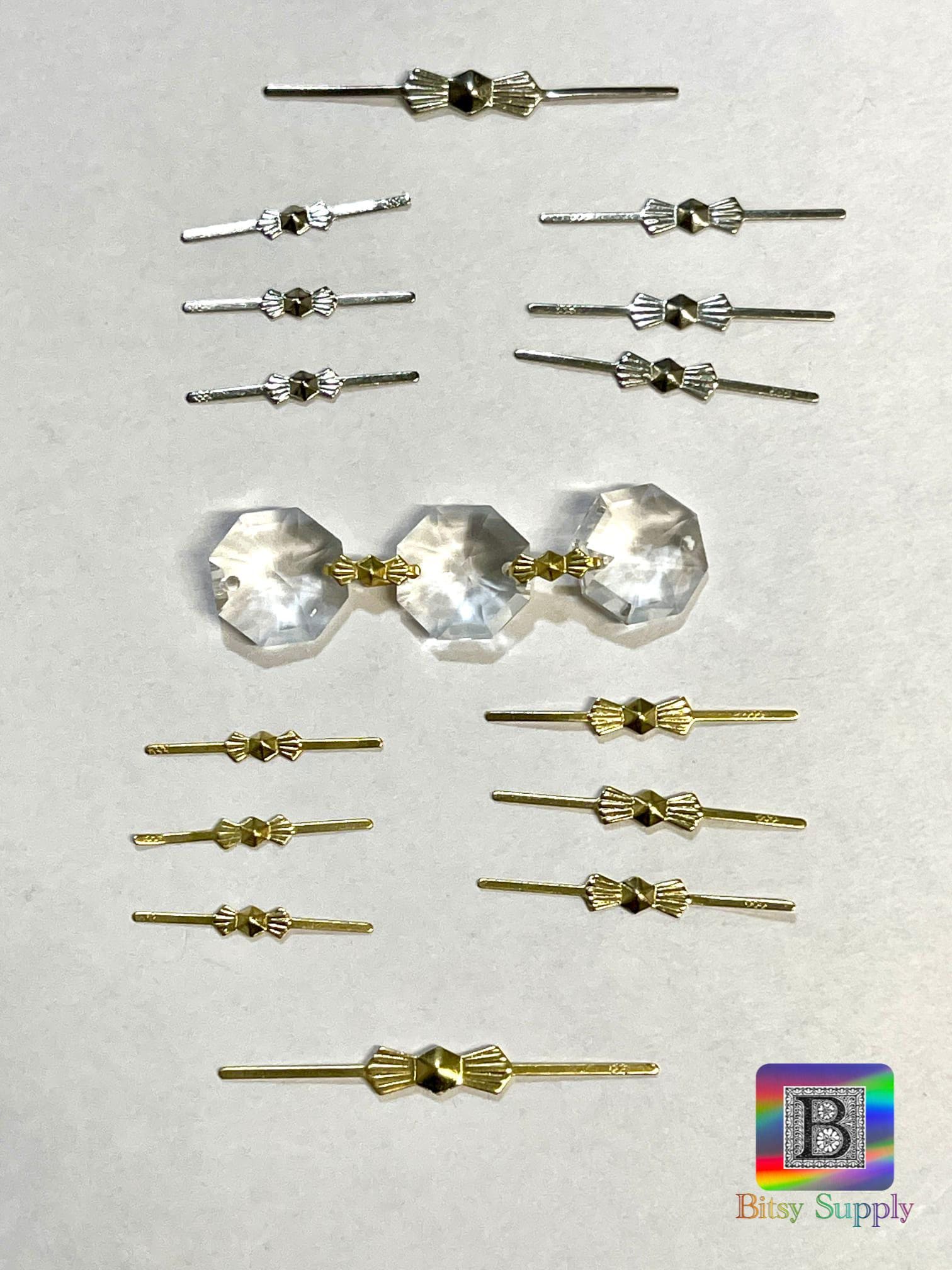 Bowtie Connector for Chandelier Crystals Set of 50 | Silver Hook | Gold Clip | No Tools Split Ring Alternative | Sun Catcher Supplies BH35