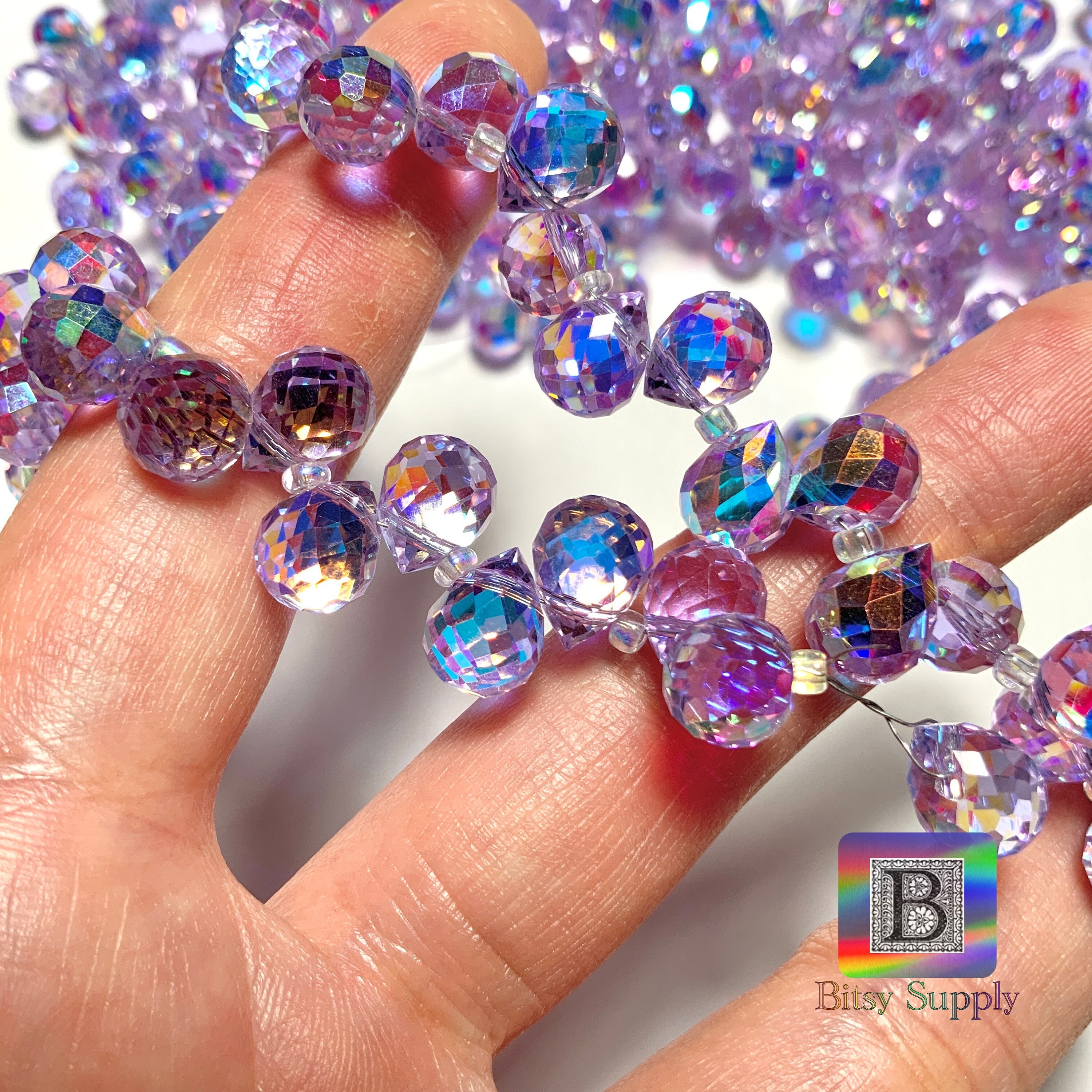 10x8mm 12" Strand Violet Aura Crystal Teardrops For Sun Catcher Jewelry, Tiny Purple Crystal Balls for Suncatchers, Small Briolettes BD03
