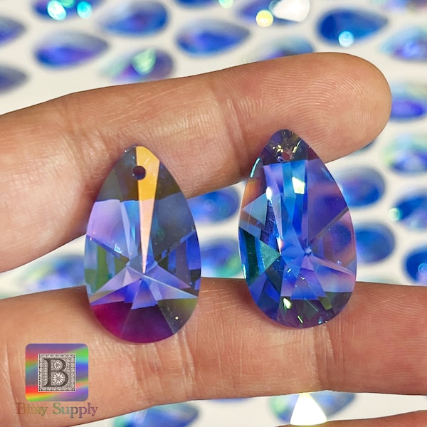 28mm Blue-Violet Aura Teardrop Prism for Sun Catcher 1.25 Inch Raindrop Sapphire Pears Window Prism 30% Full Lead Suncatcher Supplies BC39