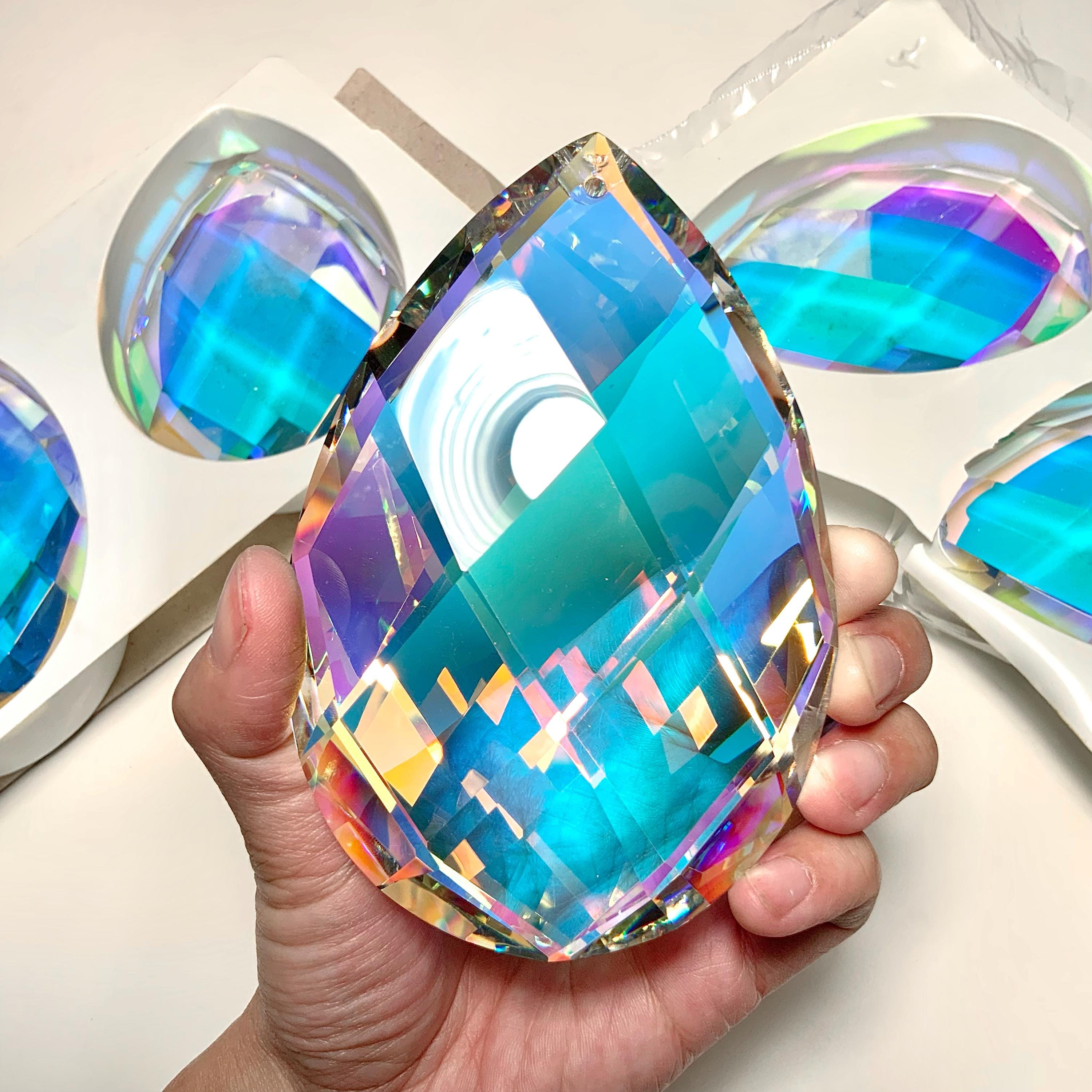 GIANT 5 Inch AB Crystal Teardrop, 127mm Faceted Pear DIY Sun