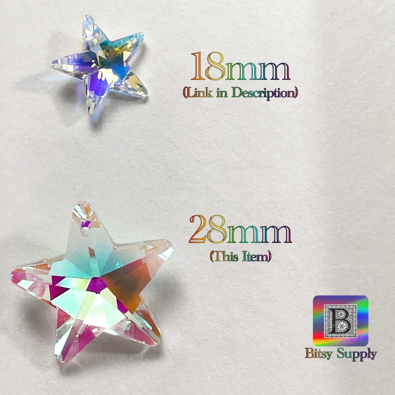 28mm AB Star Crystal Pendant | AB Aura Coated | 1-Hole Glass Prism | Star for Suncatcher Jewelry BD60 image 3