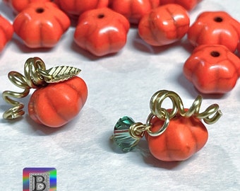 Bulk 50 Orange Howlite Pumpkin 12x8mm Beads for Halloween jewelry or suncatchers, Fall Autumn stone beads melon rondelle BC96