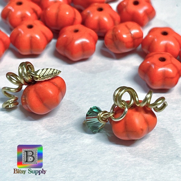 Bulk 50 Orange Howlite Pumpkin 12x8mm Beads for Halloween jewelry or suncatchers, Fall Autumn stone beads melon rondelle BC96