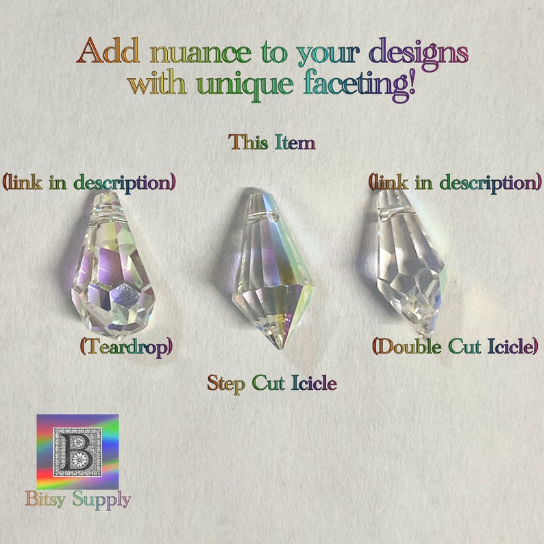Peut inclure: Trois formes de gla&ccedil;ons en cristal avec des coupes diff&eacute;rentes&nbsp;: goutte, coupe en escalier et coupe double. Le texte "This Item" est au-dessus du gla&ccedil;on &agrave; coupe en escalier.