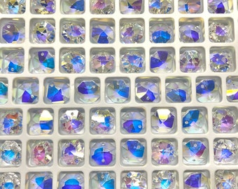 14mm Octagon Prism for Sun Catcher 2-hole Aura Small Crystal Octagon AB Aurora Borealis Prism Chandelier Component BC02