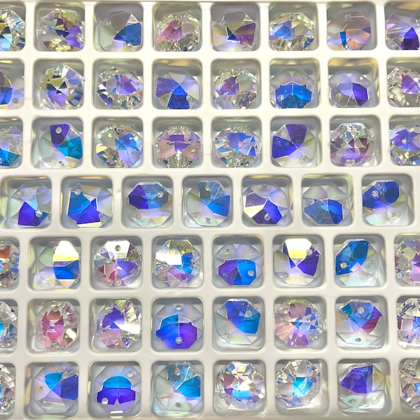 14mm Octagon Prism for Sun Catcher 2-hole Aura Small Crystal Octagon AB Aurora Borealis Prism Chandelier Component BC02