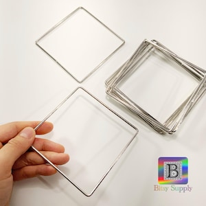 4-inch vierkant metalen frame met zonnevanger | Set van 4 zilverkleurige metalen diamanten macraméringen voor zonnevangers | Ringen voor geometrische kunst BG91
