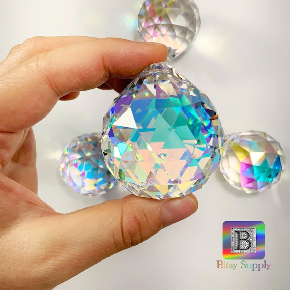 Large 50mm AB Crystal Ball for Suncatcher, Window Prism Rainbow Maker Chandelier Supplies Faceted 30% Leaded Crystal Glass BC09