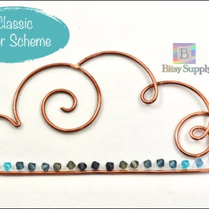 May include: Copper wire cloud with a gradient of blue, gray, and black crystals. The cloud is a simple design with two swirls. The text "Classic Color Scheme" is in the top left corner of the image. The text "Bitsy Supply" is in the top right corner of the image.