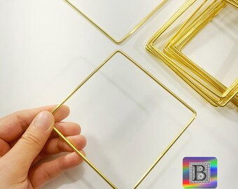 4-inch Square Metal Suncatcher Frame | Set of 4 Gold Metal Diamond Macrame Hoops for Sun Catchers | Rings for Geometric Art BG89
