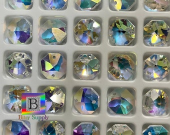 12mm Octagon Prism for Suncatcher 2-hole Aura Small Crystal Octagon AB Aurora Borealis Prism Chandelier Component BC12