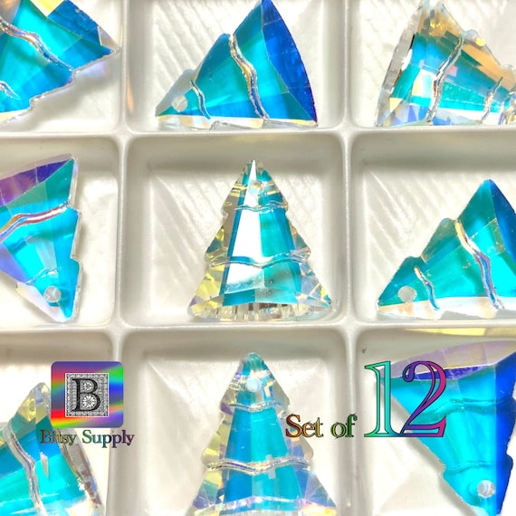 Set of 12 Crystal Tree Pendants 16x14mm Aura Prisms for Bulk Christmas Tree Pendant Supplies AB Crystals for Sun Catcher Earrings BD11