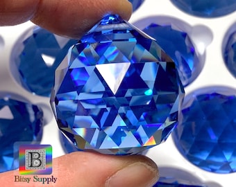 30mm Medium Sapphire Crystal Ball Prism Suncatcher Crystals for Windows Blue Bulk Chandelier Supplies BC72
