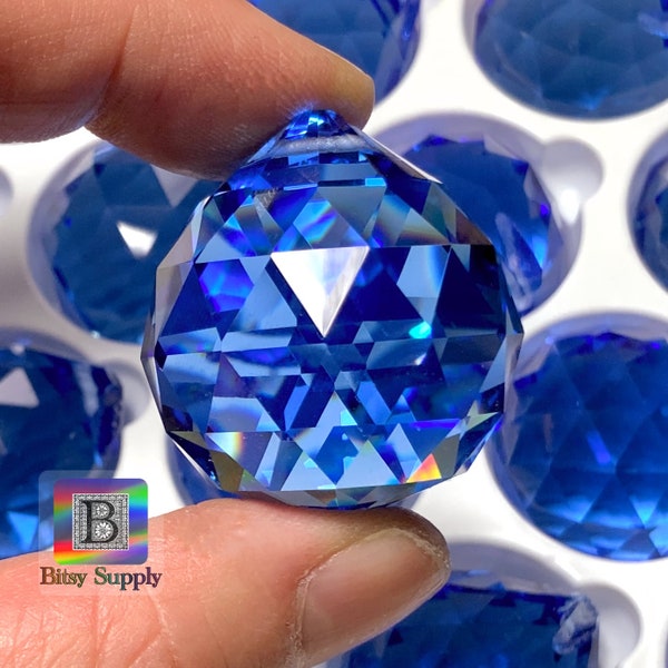 30mm Medium Sapphire Crystal Ball Prism Suncatcher Crystals for Windows Blue Bulk Chandelier Supplies BC72