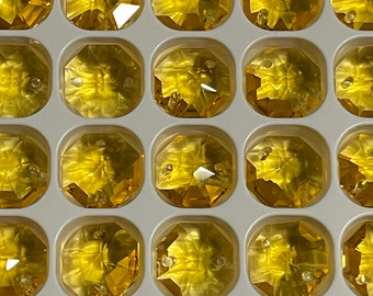 14mm Fancy Octagon 2-Hole Light Topaz Prism for Sun Catcher Yellow Colored Small Crystal Octagon Beads for DIY Suncatcher Supplies BC70