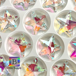 Colgante de cristal estrella AB de 28 mm / Recubrimiento AB Aura / Prisma de vidrio de 1 orificio / Estrella para joyería atrapasol BD60
