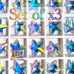 Set of 3- 18mm AB Star Crystals for Suncatcher | AB Aura Coated | 1-Hole Charm | Pendant for Sun Catcher Jewelry or Car Mirror Charm BD67