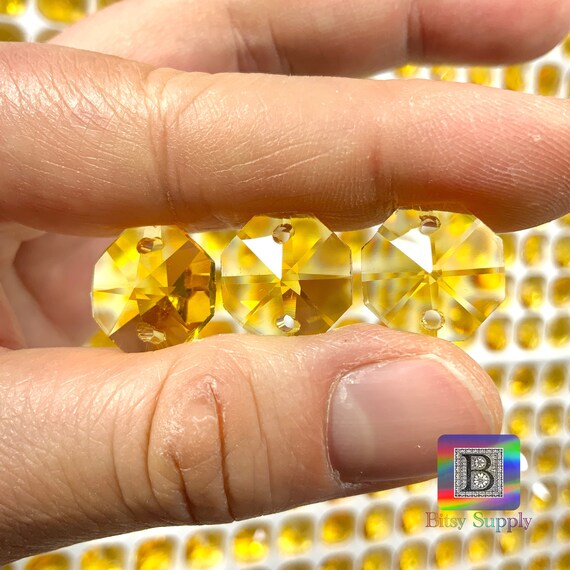 14mm Basic Octagon 2-Hole Light Topaz Prism for Sun Catcher Yellow Colored Small Crystal Octagon Beads for DIY Suncatcher Supplies BG41