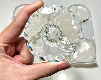 3 Inch 1-Hole Clear Crystal Disc Suncatcher Prism for Windows 30% Leaded Glass DIY Bulk Suncatcher Chandelier Supplies, Round Sunflower CH33