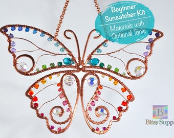 Butterfly SunCatcher Kit - DIY Sun Catcher Kit for Beginners with Video Instructions Included and Tools Optional - Beaded Crystal Suncatcher