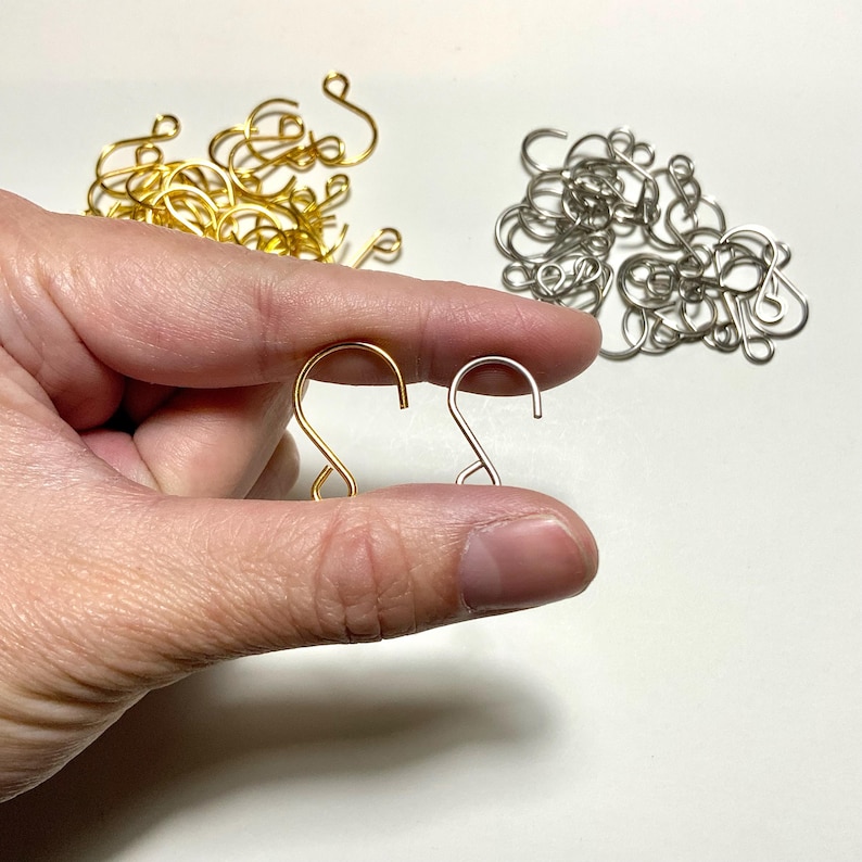 30pcs Small 22mm Stainless Steel hooks for Hanging Suncatcher or Car Charms, Gold or Silver Ornament Hanger DIY Craft Supplies Charms CH78 image 1
