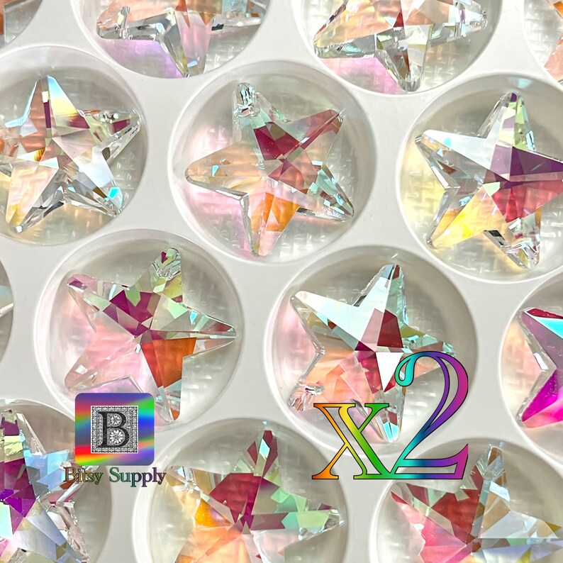 28mm AB Star Crystal Pendant | AB Aura Coated | 1-Hole Glass Prism | Star for Suncatcher Jewelry BD60 image 7