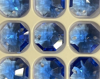 14mm Fancy Octagon 2-Hole Medium Sapphire Prism for Sun Catcher Blue Colored Small Crystal Octagon Beads for DIY Suncatcher Supplies BC68