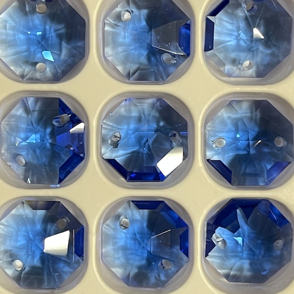 14mm Octagon Medium Sapphire Prism for Sun Catcher 2-hole Blue Colored Small Crystal Octagon Beads for DIY Suncatcher Supplies BC68