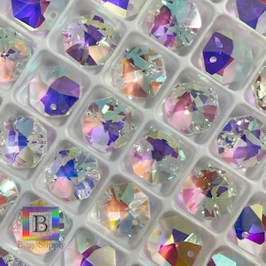 16mm AB Octagon Crystal Prism for DIY Suncatcher, 2-hole Aura Small Glass Octagon Aurora Borealis Pendant Beads Chandelier Supplies BC16