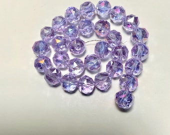 11-12mm Fancy Gem Cut Faceted Round Beads, 11 inch Strand Crystal Glass DIY Jewelry Suncatcher Supplies, Earrings Necklace Bracelet CD70