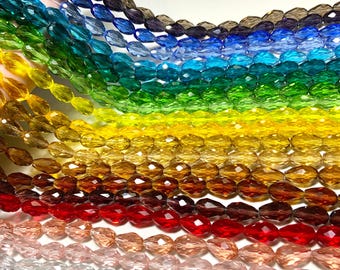 15x10mm Faceted Teardrop Crystal Beads, 28 inch strand Glass Beads DIY Jewelry Suncatcher Supplies, Earrings Necklace Rainbow Beads CH56