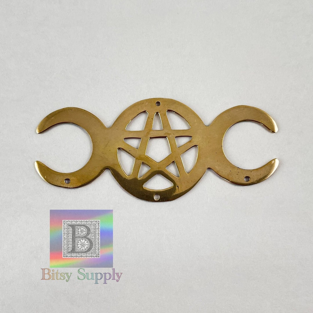 Brass Triple Moon Pentacle Suncatcher Frame Pre-drilled With Four Holes ...