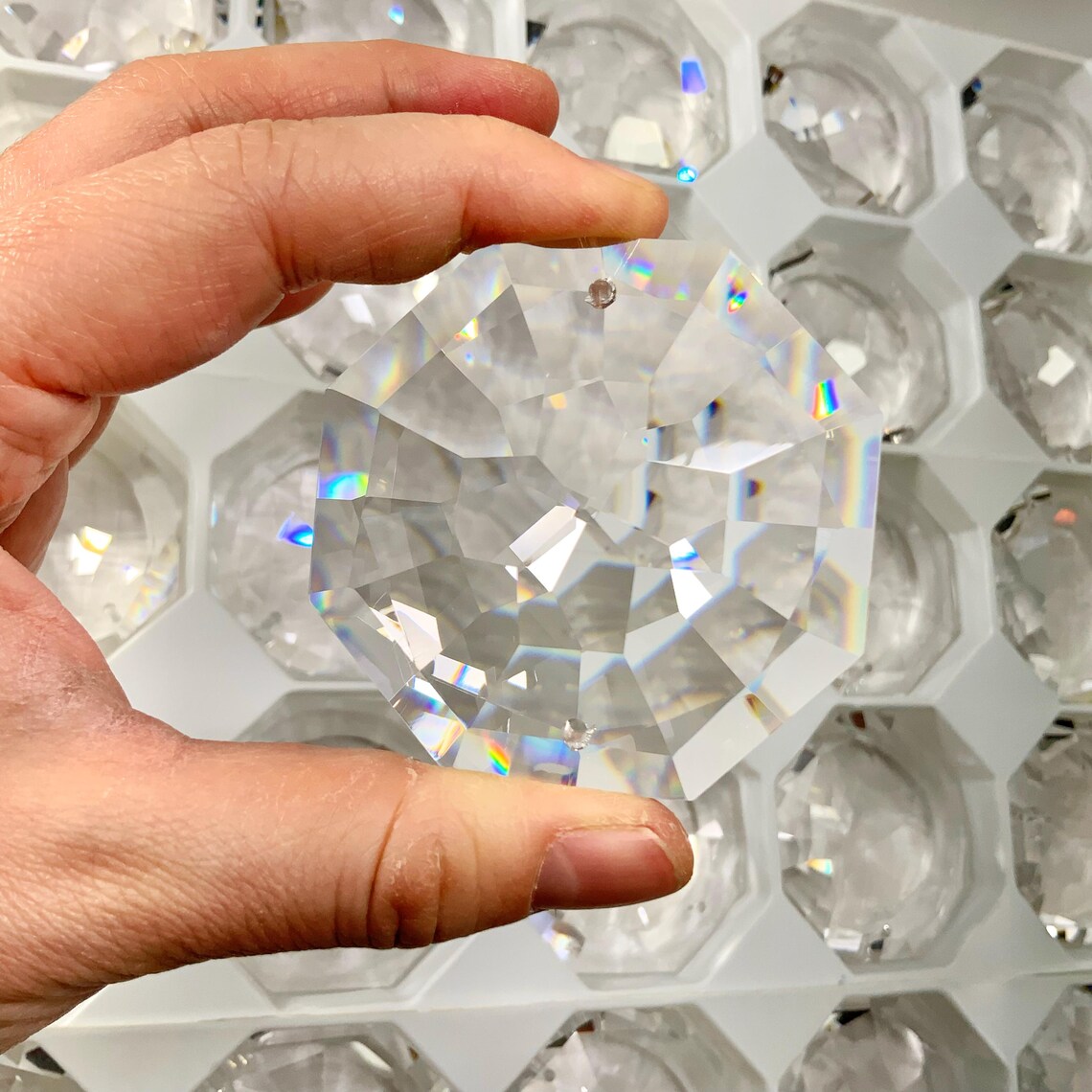 Fancy Octagonal GIANT 60mm Fancy Octagon 2-holes Clear Crystal for Suncatchers ...