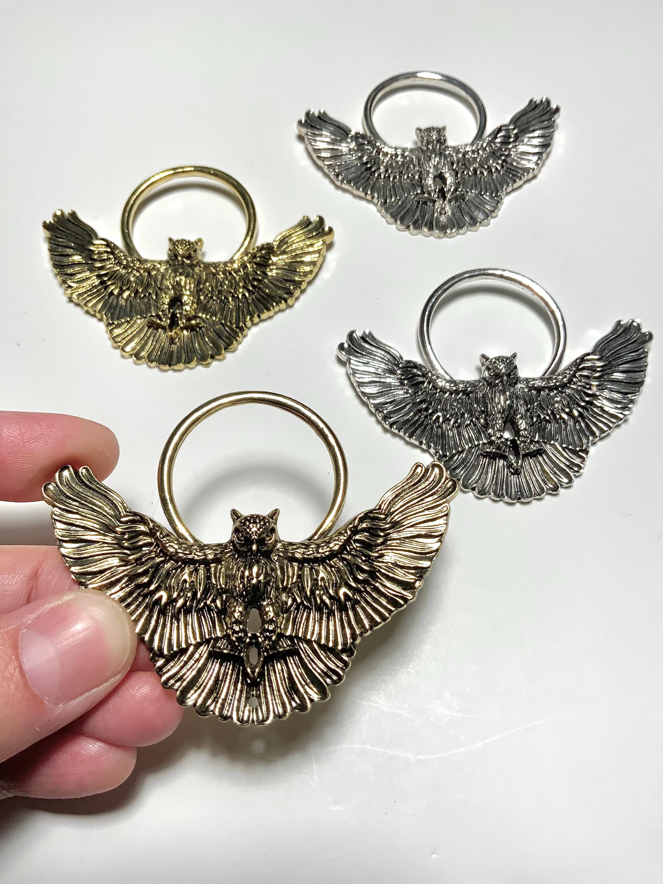 3 inch Detailed Owl Focal, Metal Suncatcher Ring Hoop Frame, Antiqued Bronze or Silver Fantasy Ren F