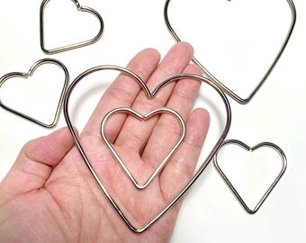 Choose Size- Shiny Silver Heart Frame Suncatcher, Bulk Heart Macrame Metal Wire Hoop Rings Mother’s Day Memorial Ornament Large Charms CC18