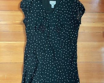 90er Jahre Talbots Seiden Tupfen Kleid | Größe 14