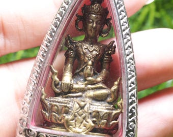Thai Emerald Buddha Necklace: Brass Amulet Pendant