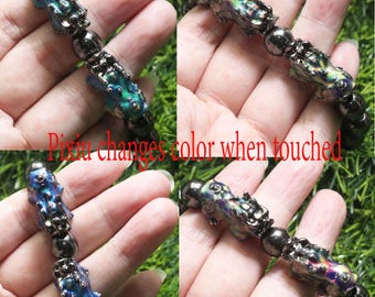 Leklai Pixiu Bracelet: Thai Buddha Amulet, Handmade Rainbow Dragon