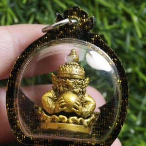 Rahu Om Jun Brass Thai Amulet Pendant: Wealth & Success Talisman
